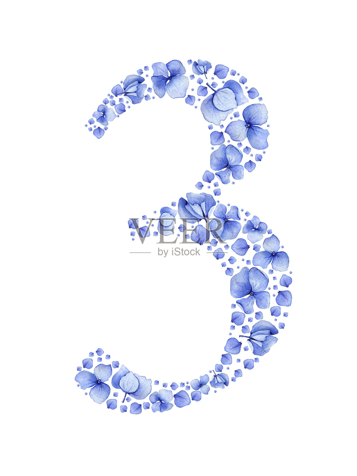 蓝色花卉水彩绣球三号形象插画图片素材