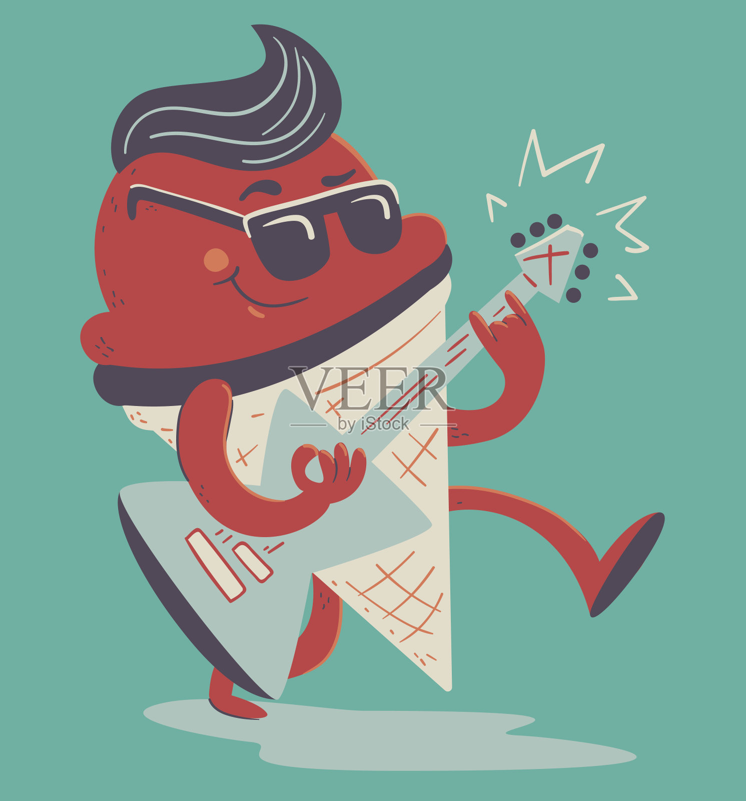 疯狂的冰淇淋蛋卷演奏电吉他插画图片素材