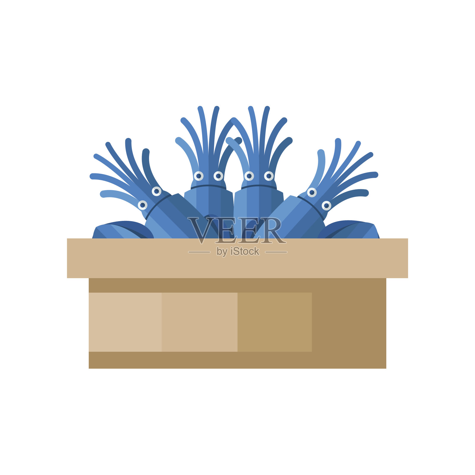 托盘木上的蓝鱿鱼插画图片素材