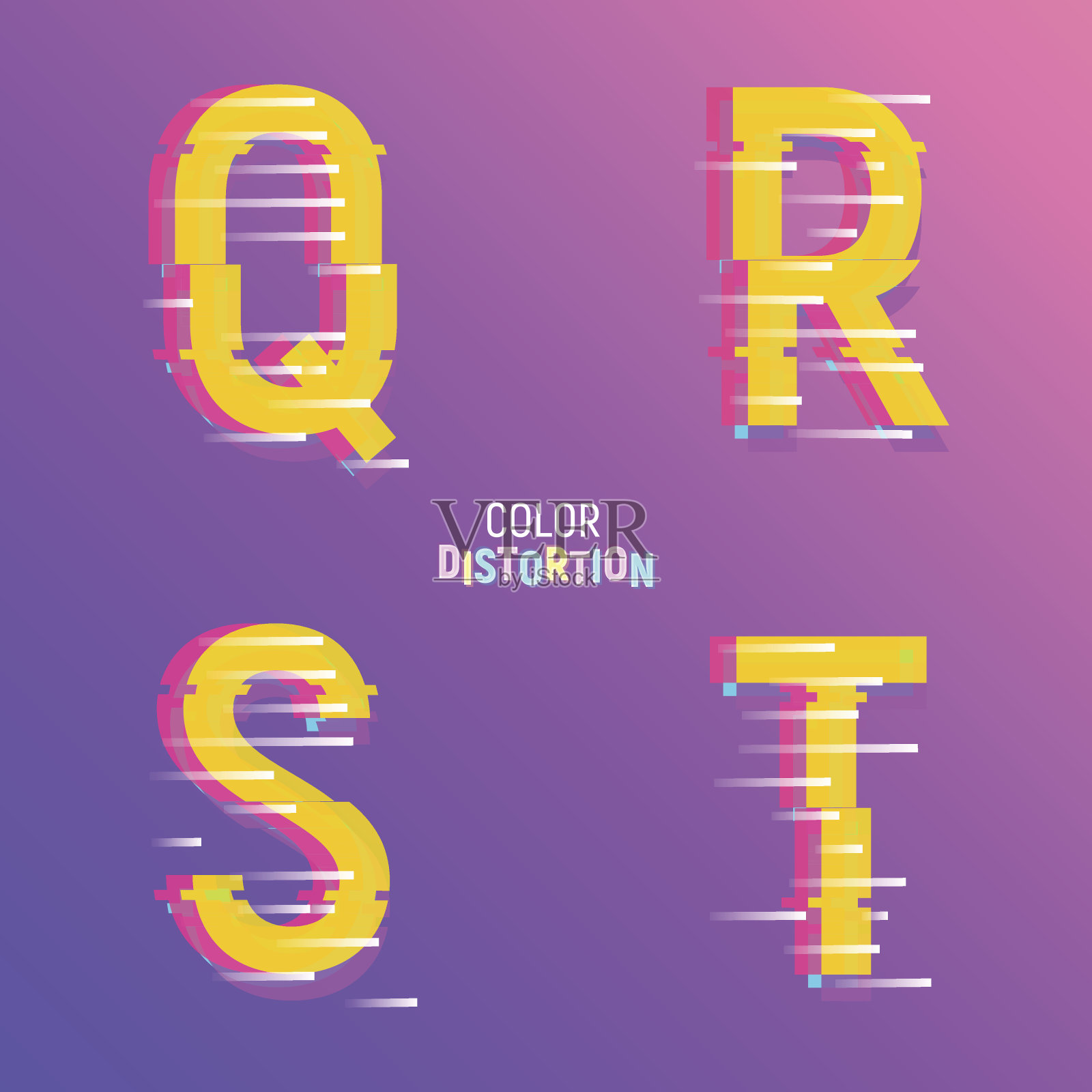 带有小故障效果的字体。字体具有色差色彩效果插画图片素材