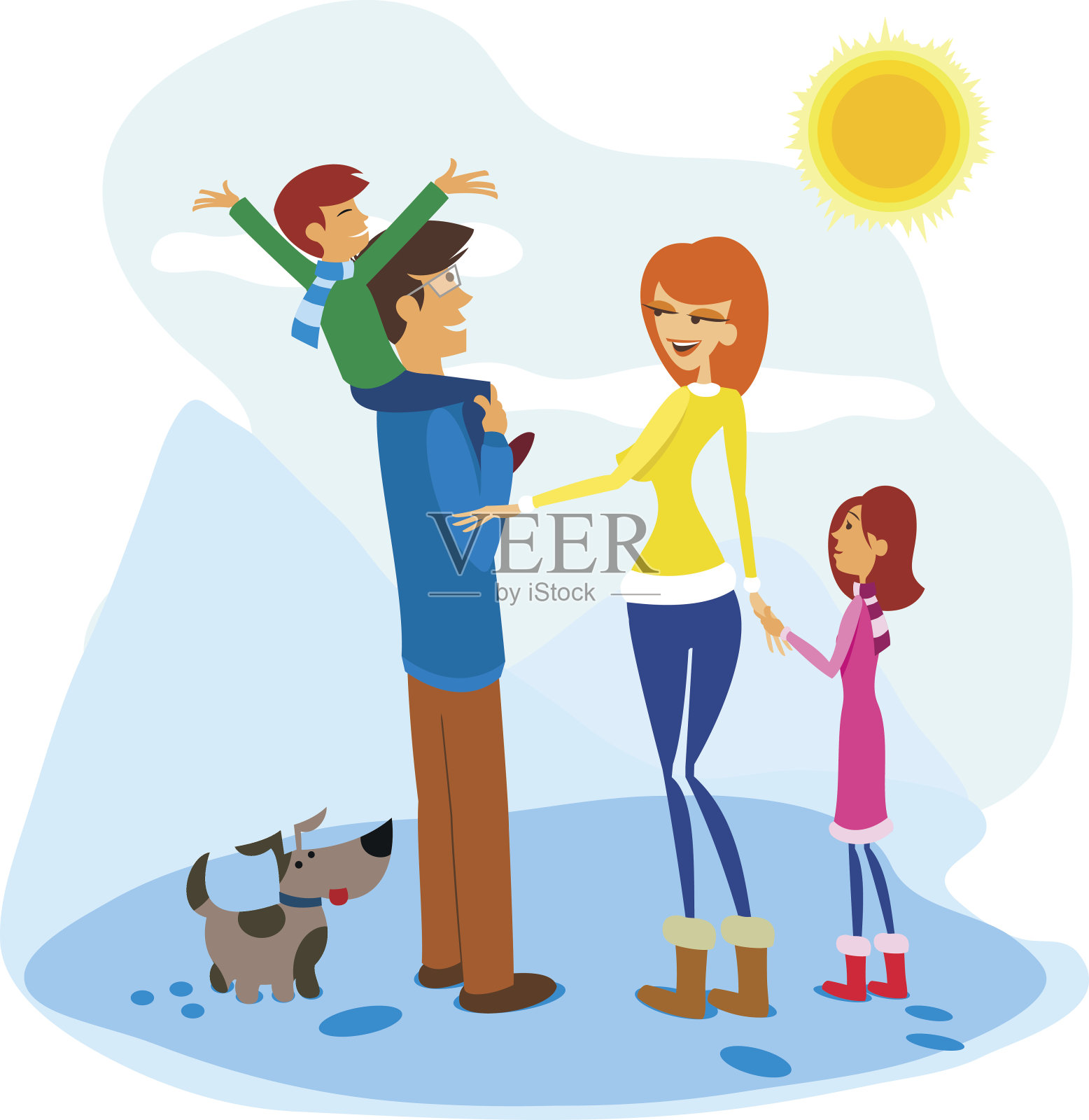 一家人享受冬日插画图片素材