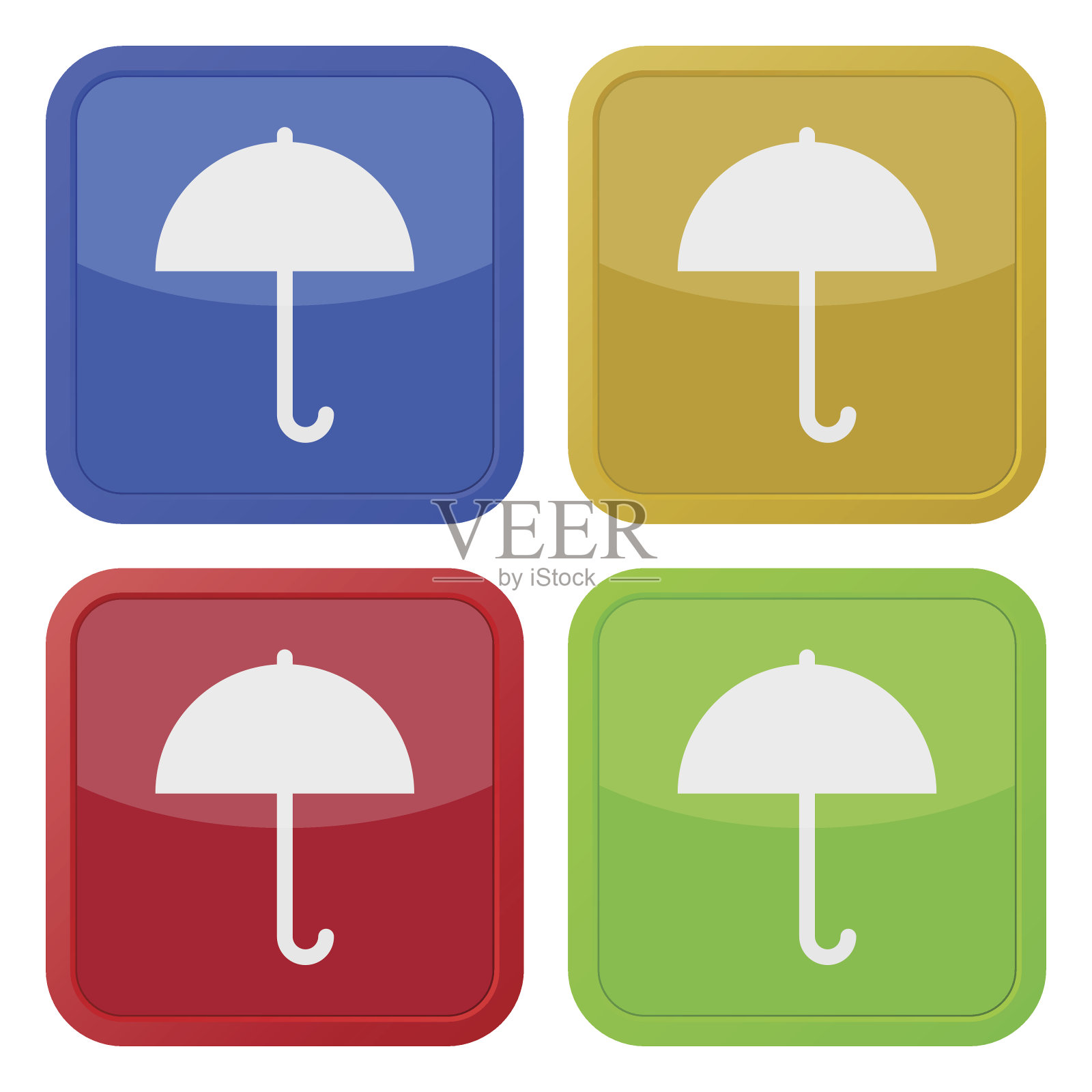 一组四个方形图标与伞图标素材