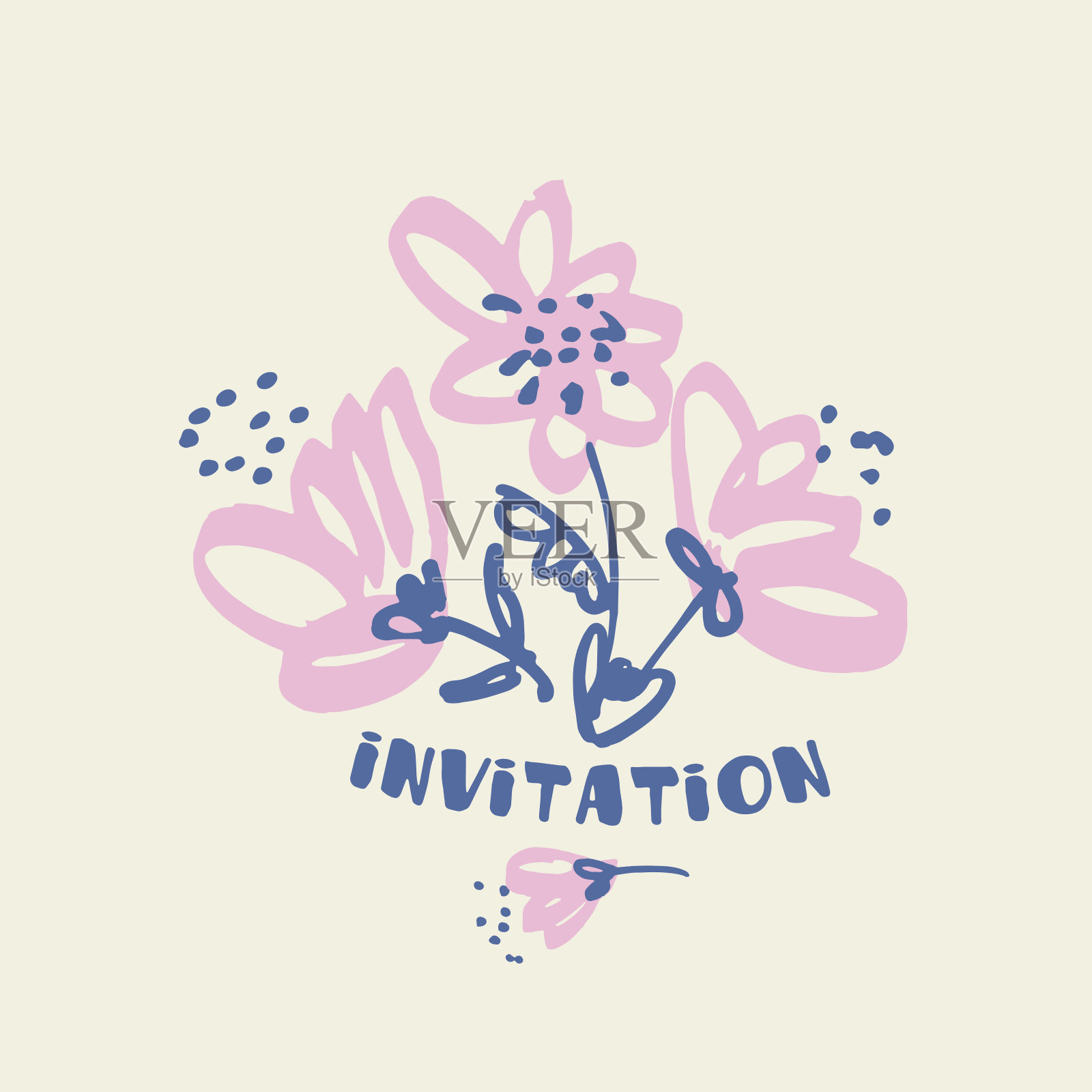 手绘破旧的花卉设计元素为卡片，标题，请帖。素描画风格，淡色花朵图案，简约简约。设计模板素材