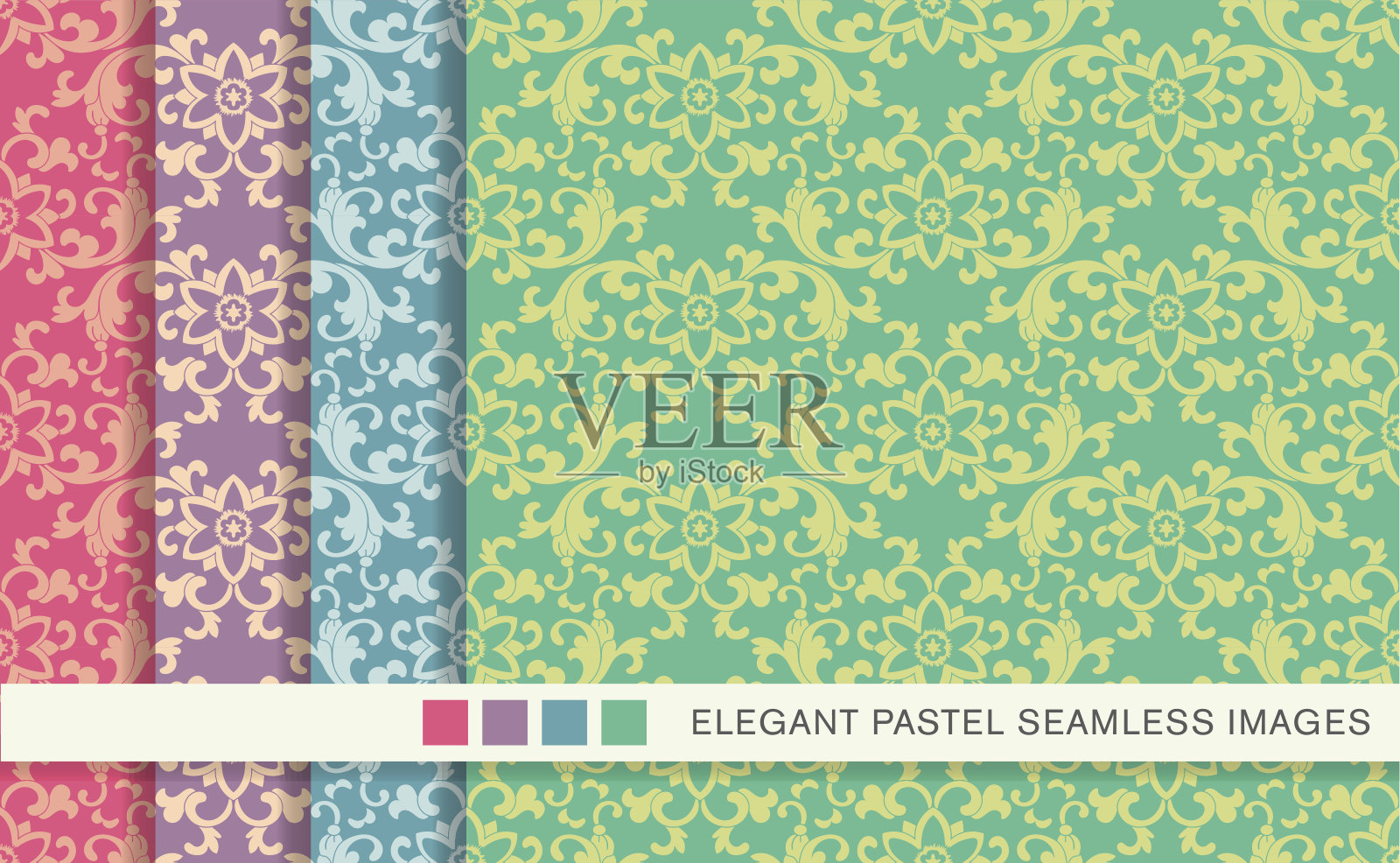 无缝粉彩背景设置东方植物园螺旋叶花插画图片素材