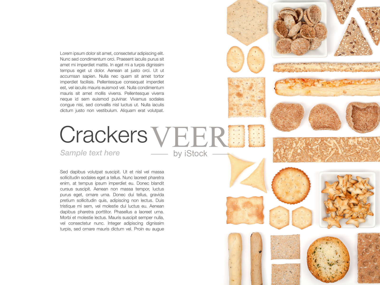 白色背景上的饼干和零食照片摄影图片