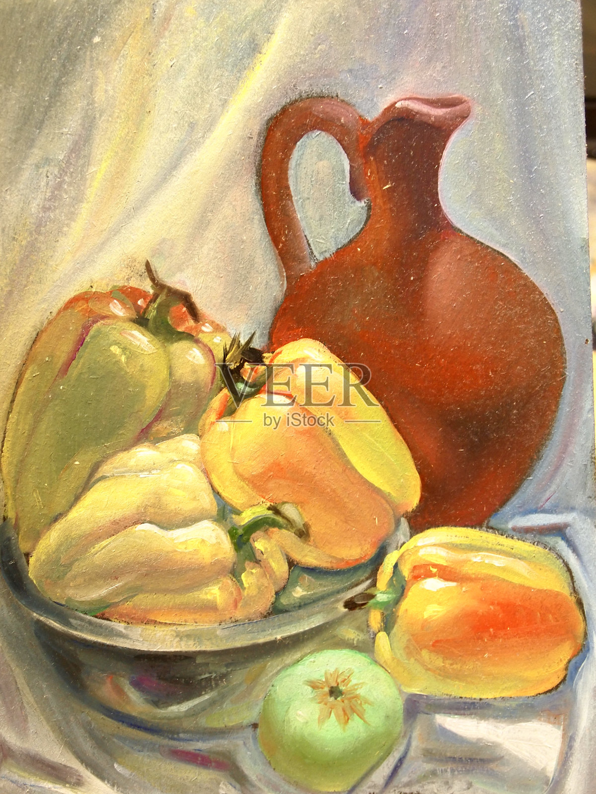 静物，陶罐和胡椒插画图片素材