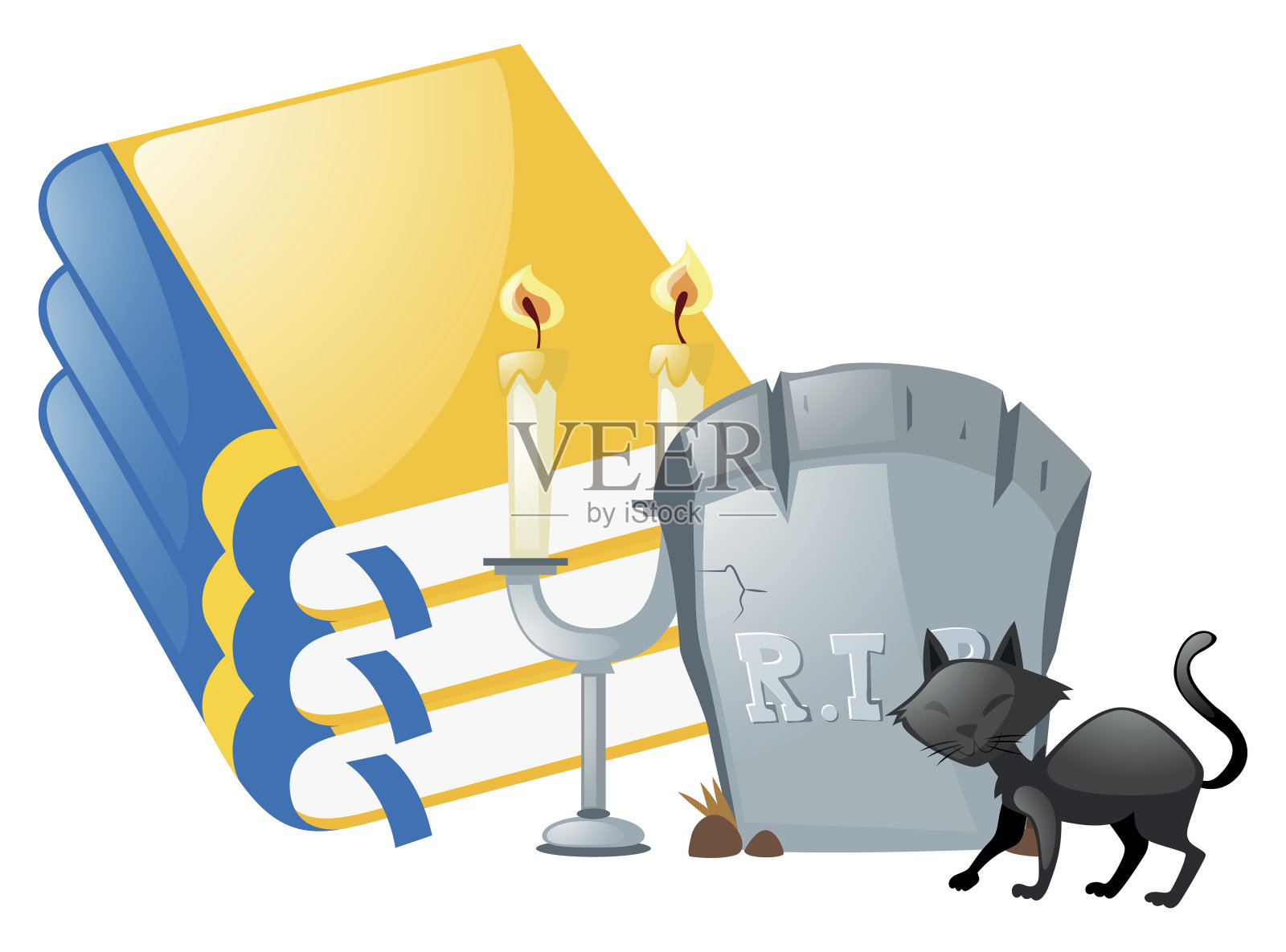 万圣节主题黑猫和墓碑设计元素图片