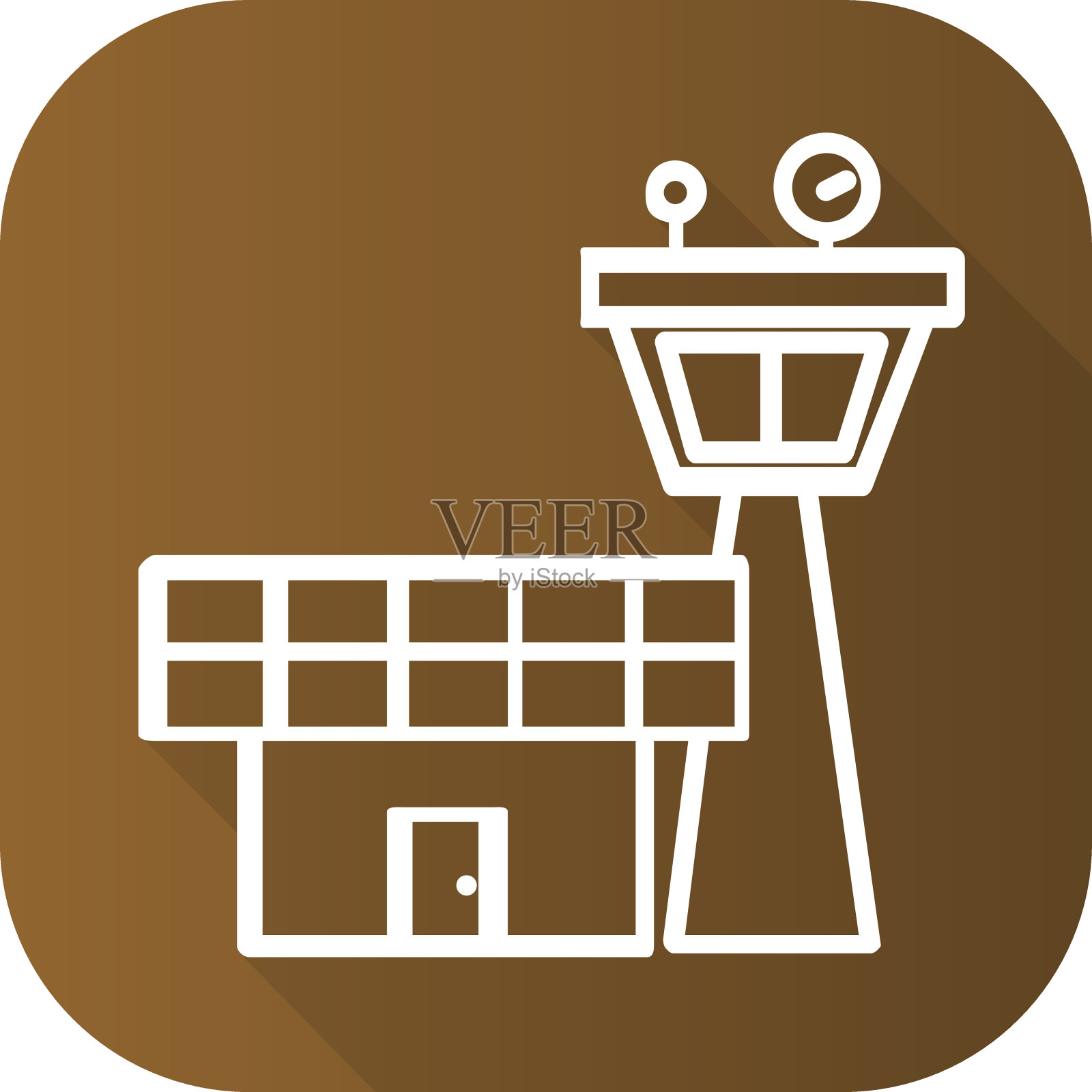 飞行控制塔台平线性长阴影图标。矢量线的象征。图标素材