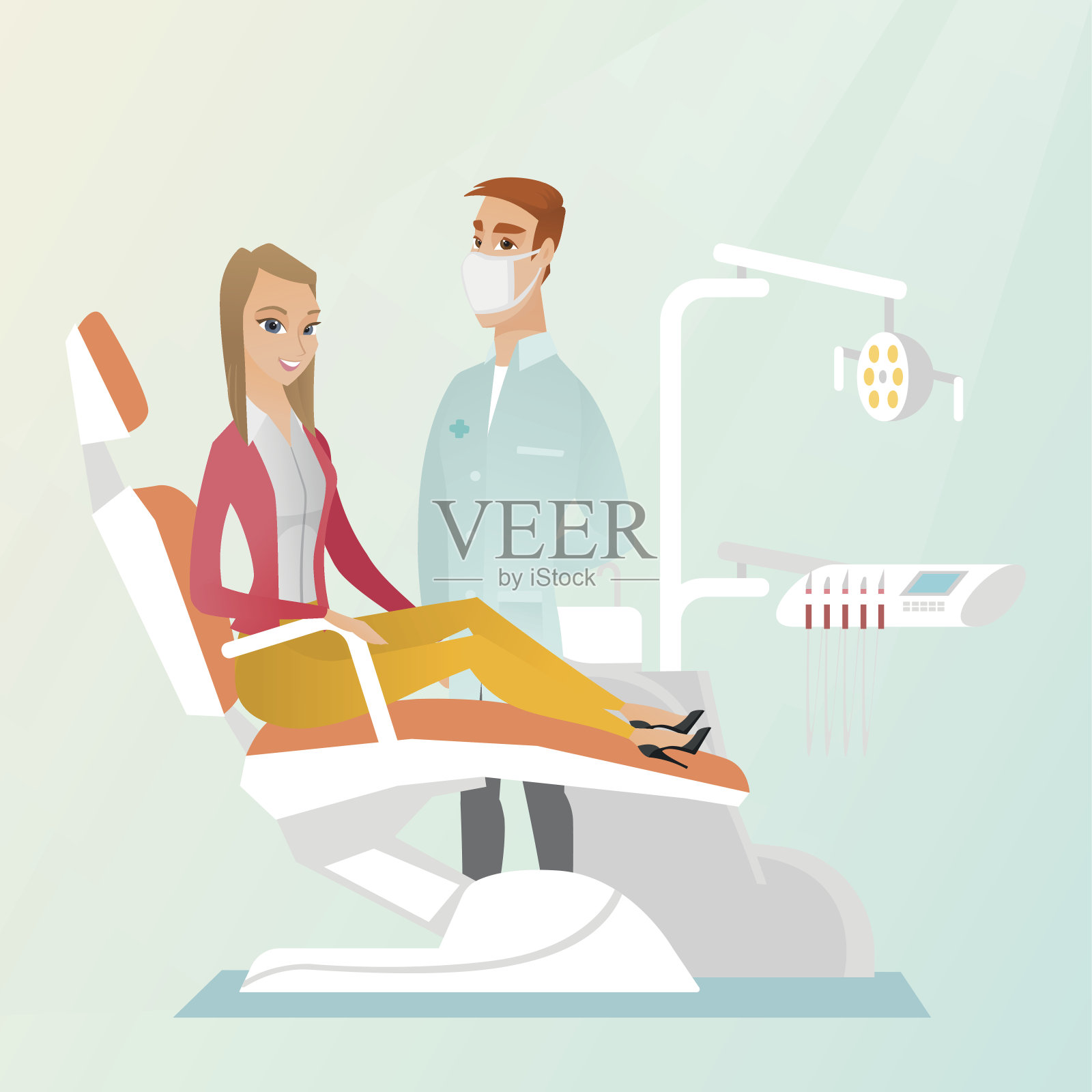 牙科诊所里的病人和医生插画图片素材
