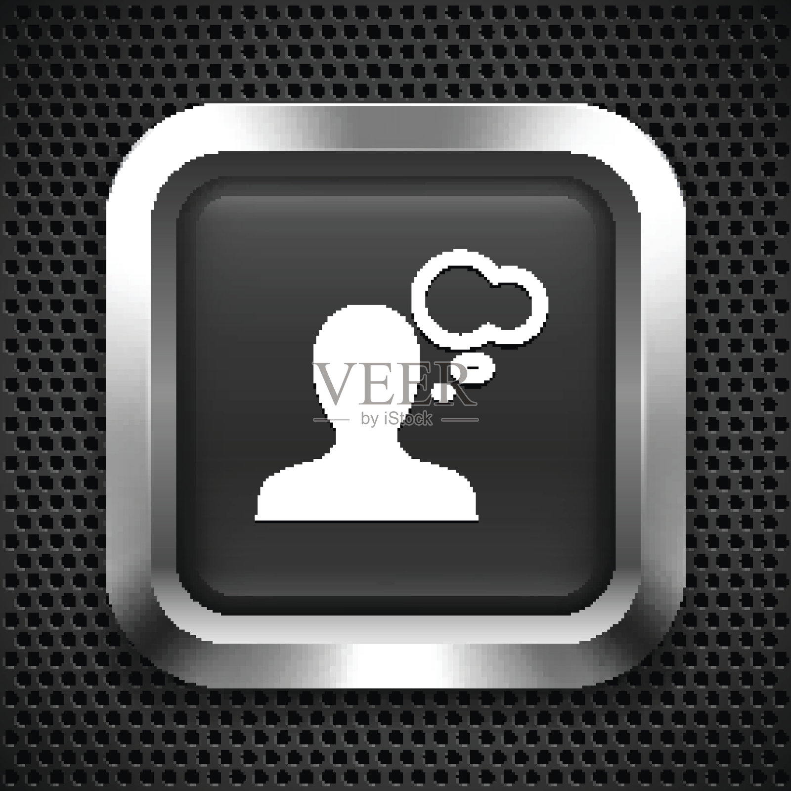 在黑色方块按钮上有思想泡泡的人插画图片素材