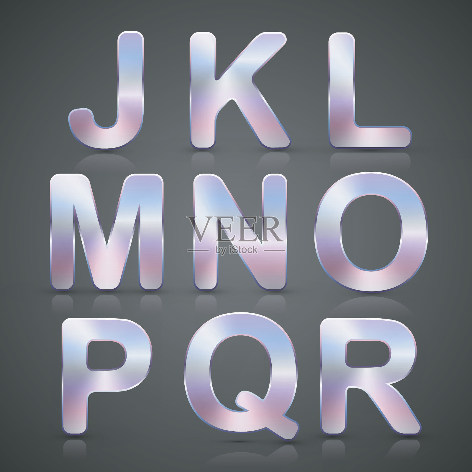 矢量金属银字母表集。插画图片素材