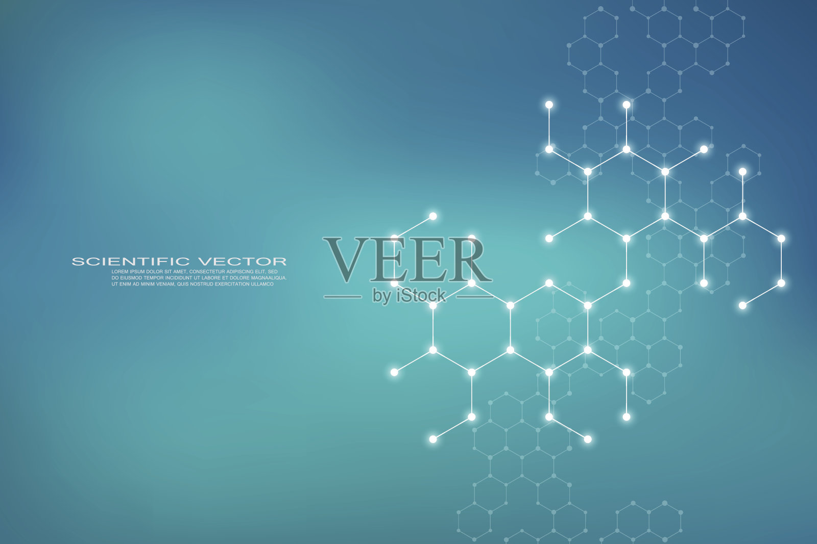 神经元系统的六角形结构分子dna，遗传和化学化合物，旗帜或传单的医学或科学背景，矢量插图插画图片素材