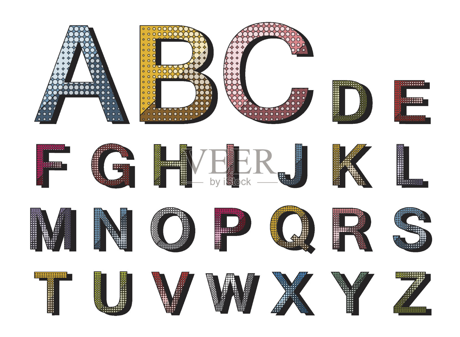 彩色点抽象向量字体集。插画图片素材