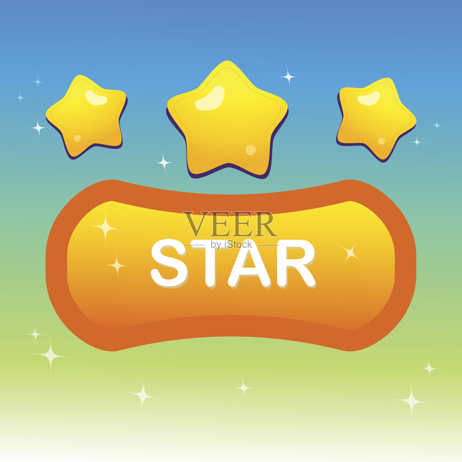 可爱的星星在形状文本框和闪烁的星星与彩色的夜阴影插图和蓝色绿色梯度背景插画图片素材