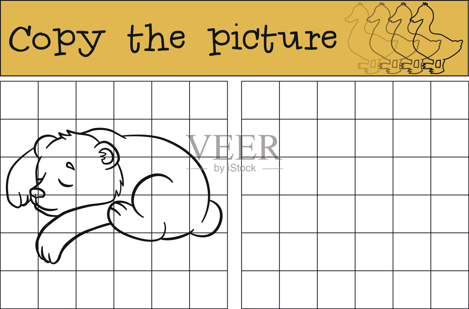 儿童游戏:复制图片。可爱的小熊宝宝睡着了。插画图片素材