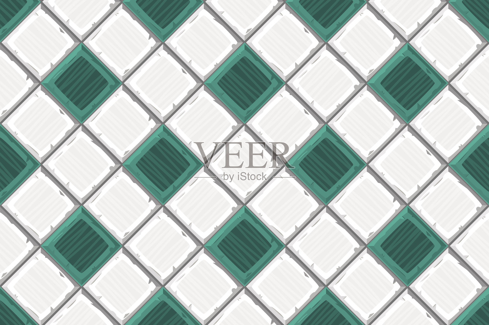 卡通手浸青色和老白的斜纹无缝瓷砖纹理。矢量图插画图片素材