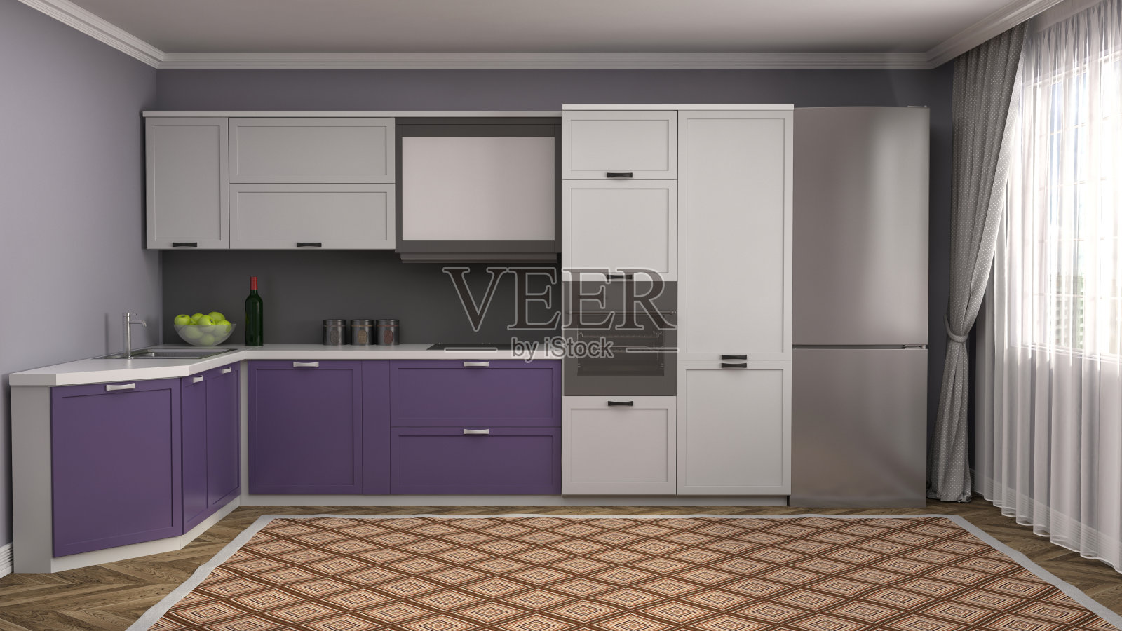 厨房内部。三维演示照片摄影图片