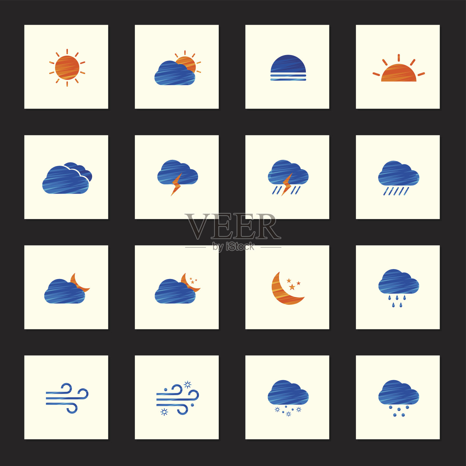 收集多彩的素描天气图标矢量插图图标素材