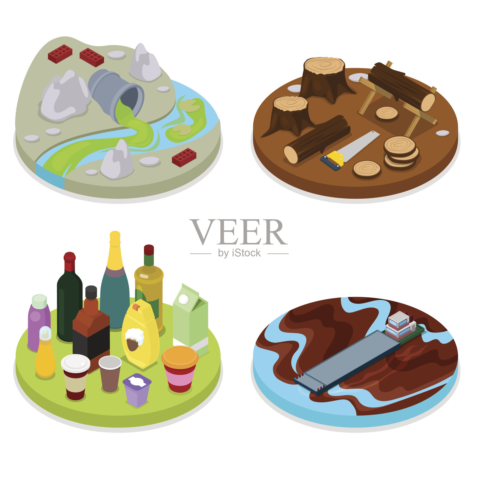 等距环境污染集。化学插画图片素材