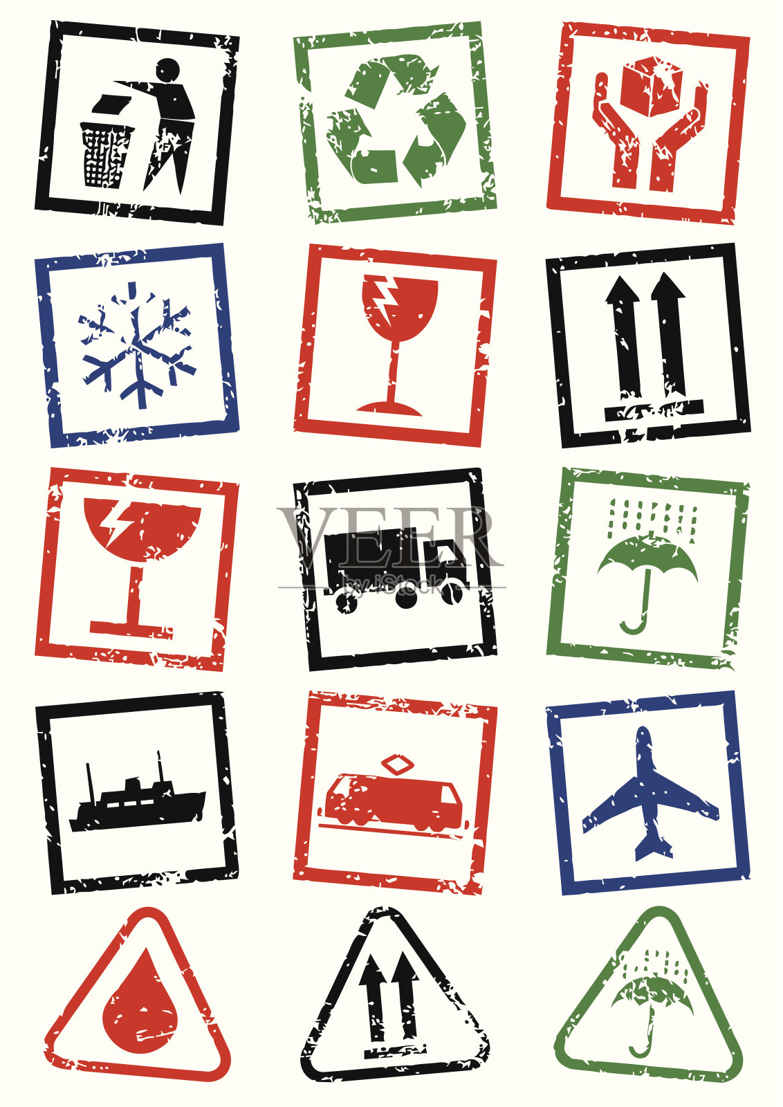 矢量插图一套包装符号邮票。图标素材