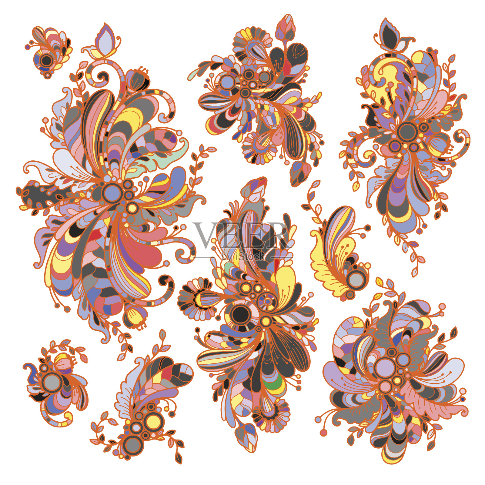 白色背景上的一组抽象图案插画图片素材