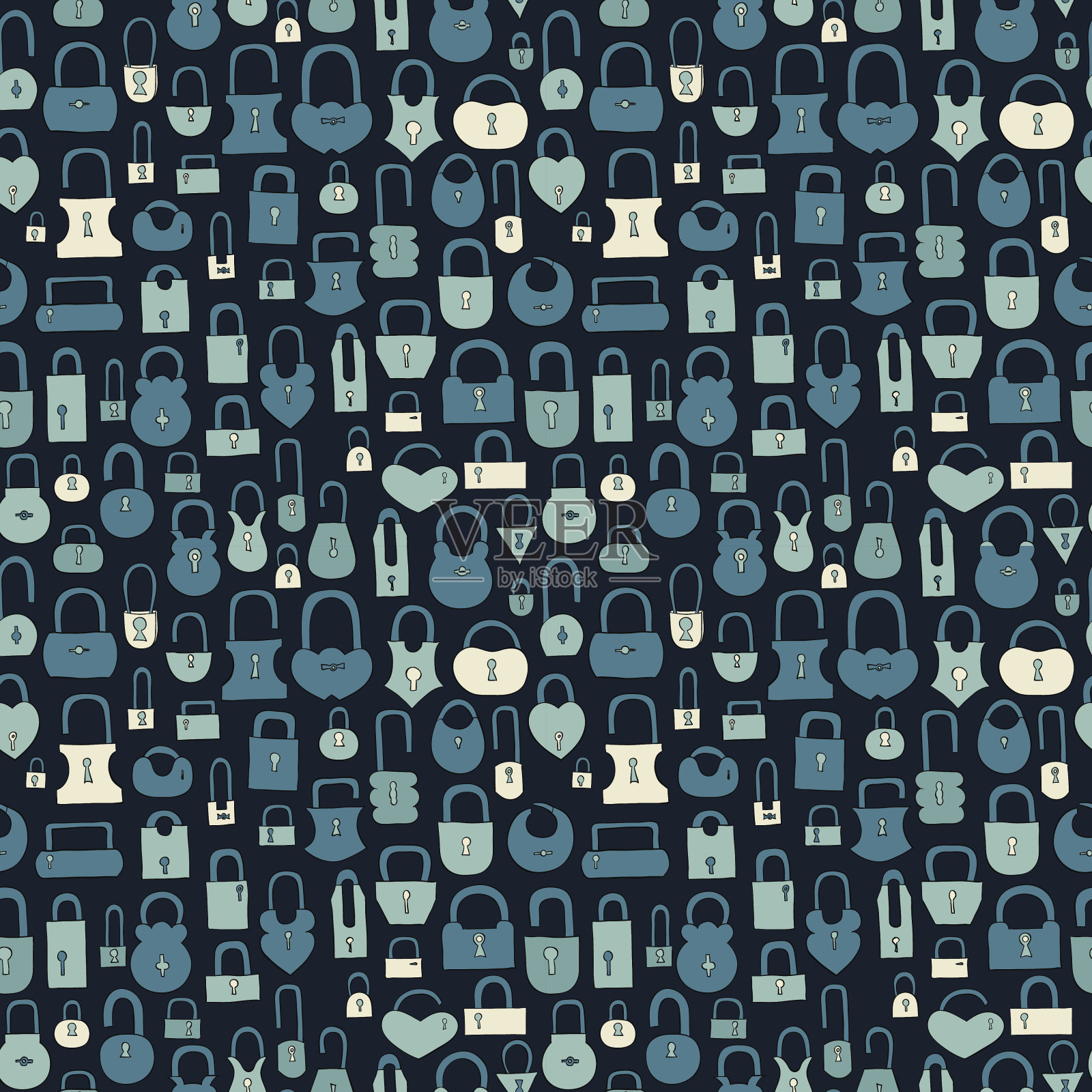 复古的手绘锁无缝图案插画图片素材