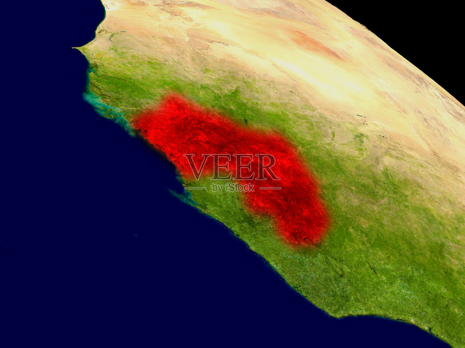 几内亚从太空照片摄影图片