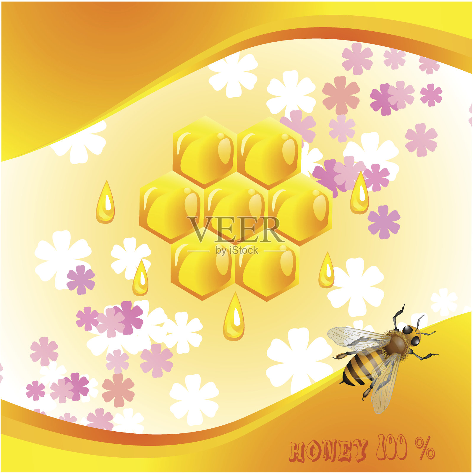 花背景与蜂蜜插画图片素材