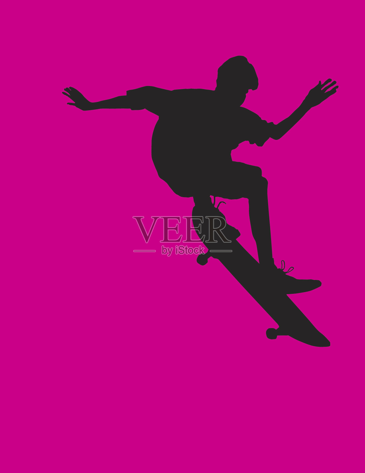 粉色背景上一个溜冰者的黑色剪影插画图片素材