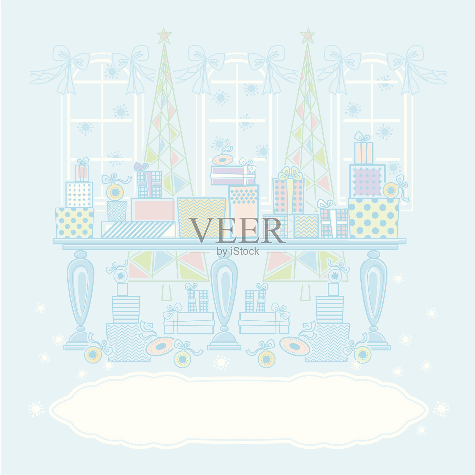 装满礼物的圣诞桌子插画图片素材