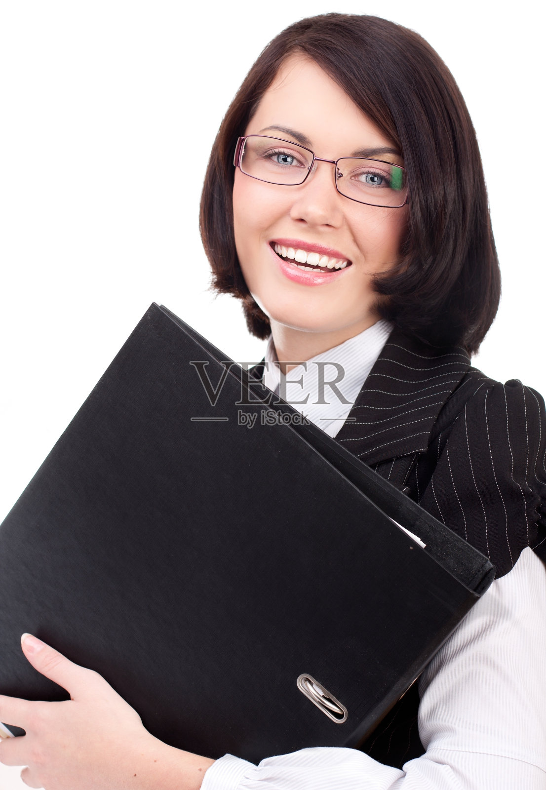 黑色文件夹的女商人照片摄影图片