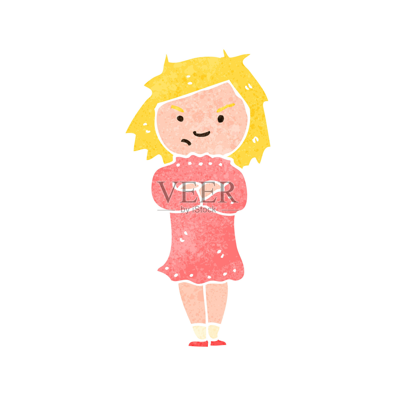 复古卡通烦恼的金发女孩插画图片素材