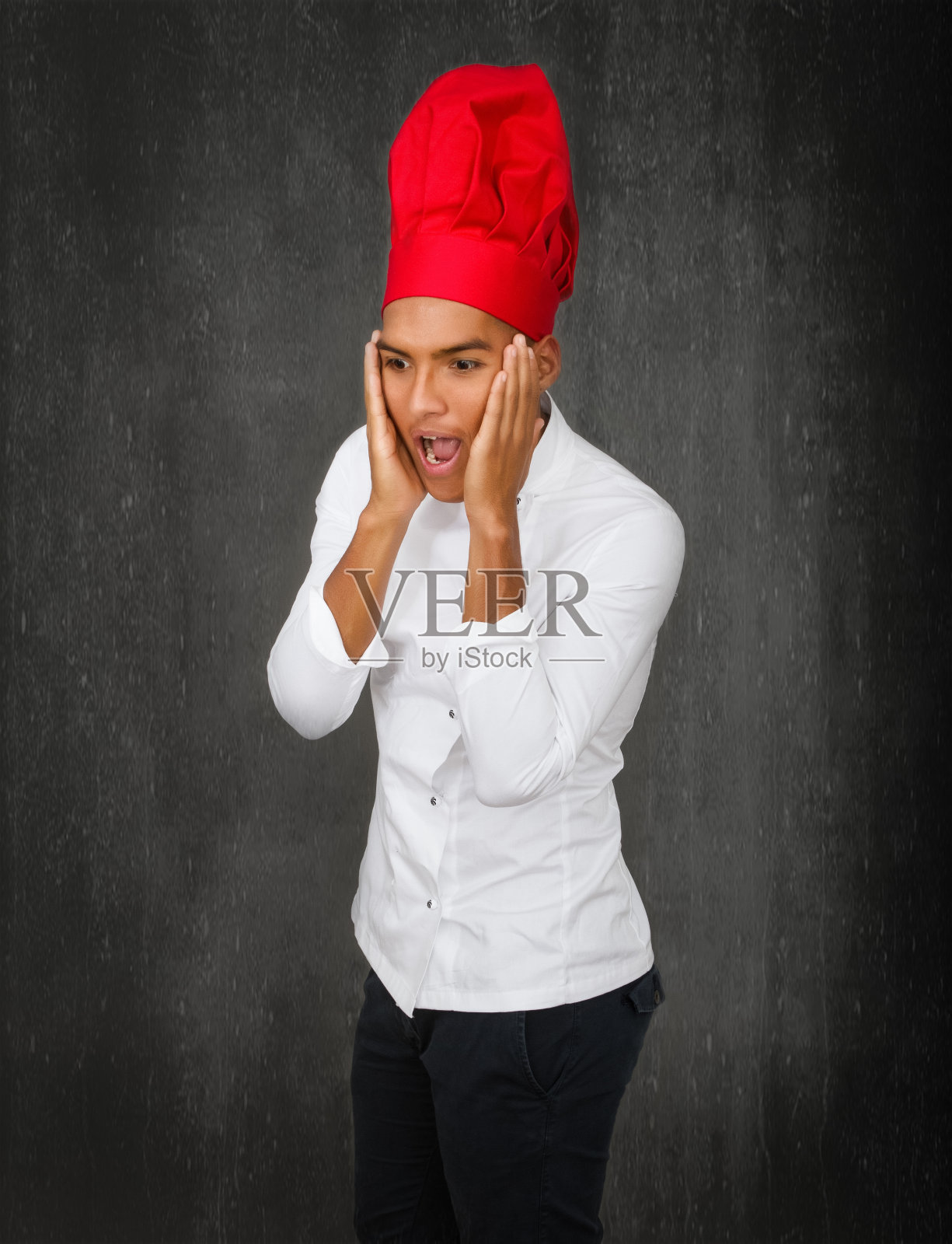 绝望的厨师的脸照片摄影图片