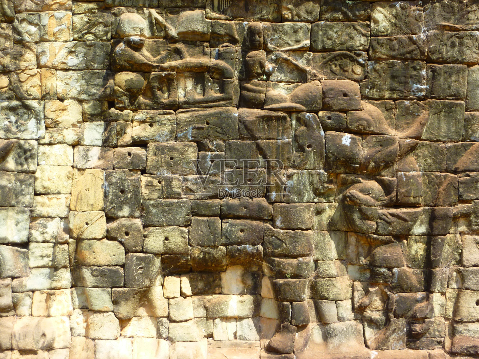 柬埔寨吴哥城的大象雕塑照片摄影图片