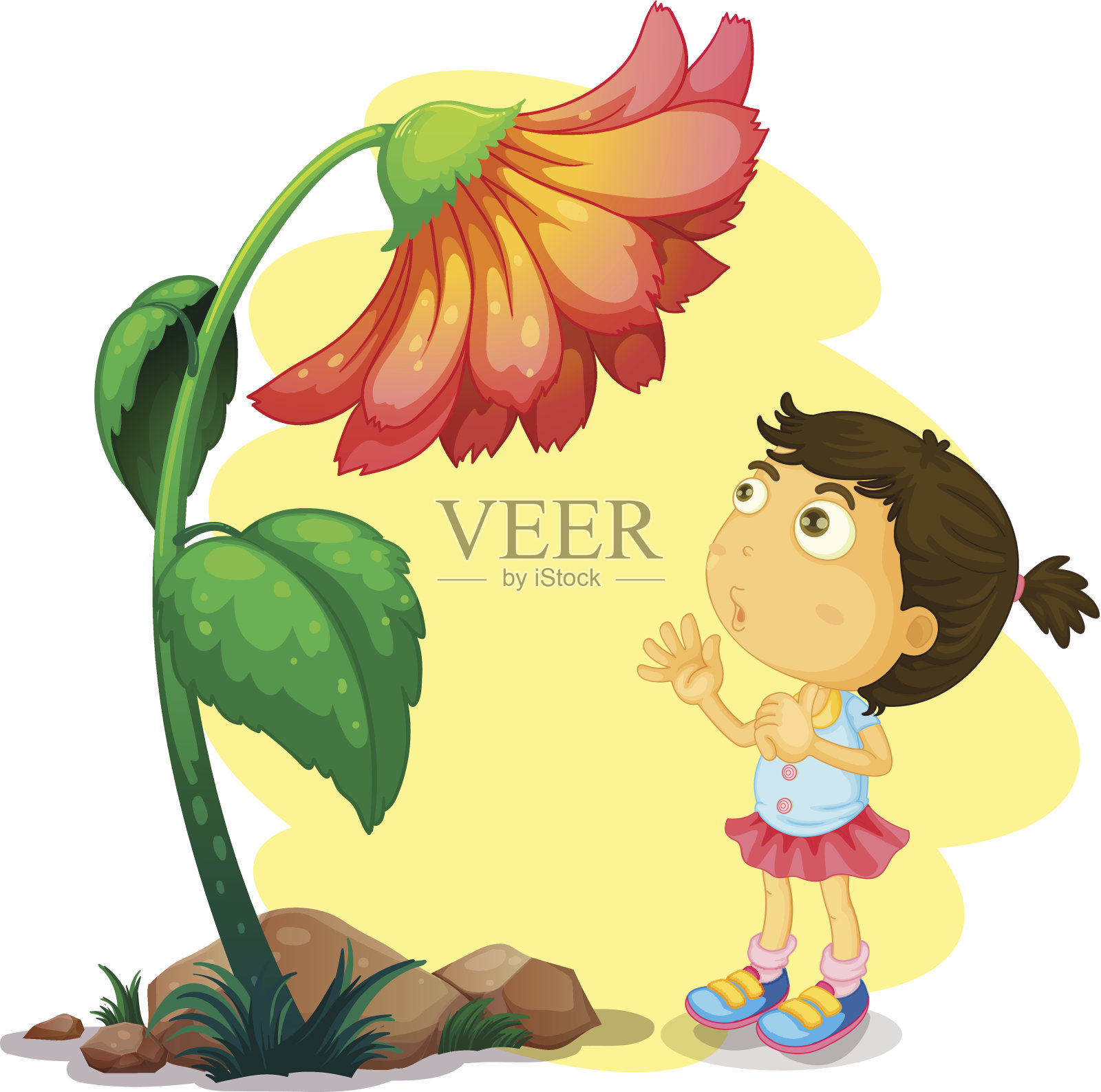 少女在巨花下设计元素图片