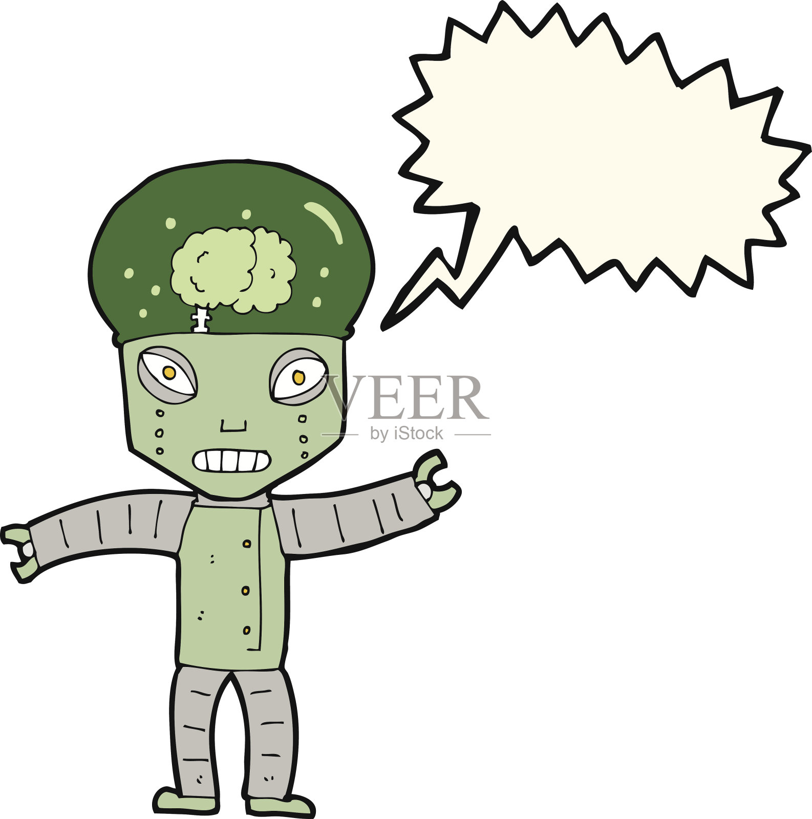 有趣的卡通机器人与语音泡泡插画图片素材