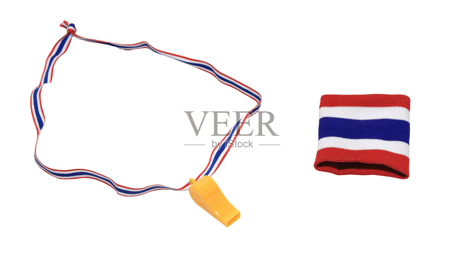泰国国旗腕带和黄色哨子照片摄影图片
