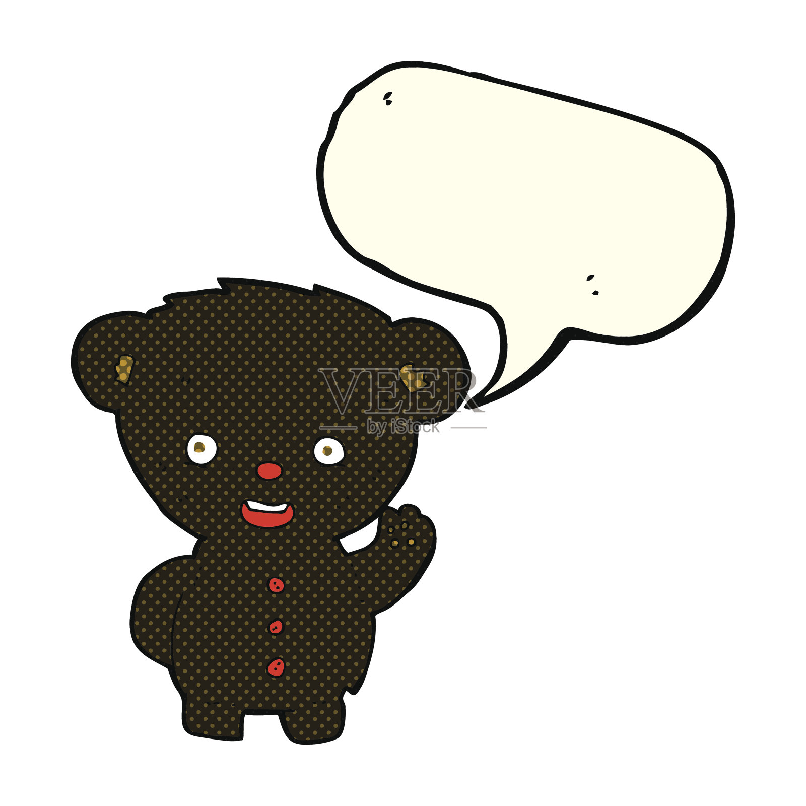 卡通挥舞的黑熊幼崽与讲话气泡设计元素图片