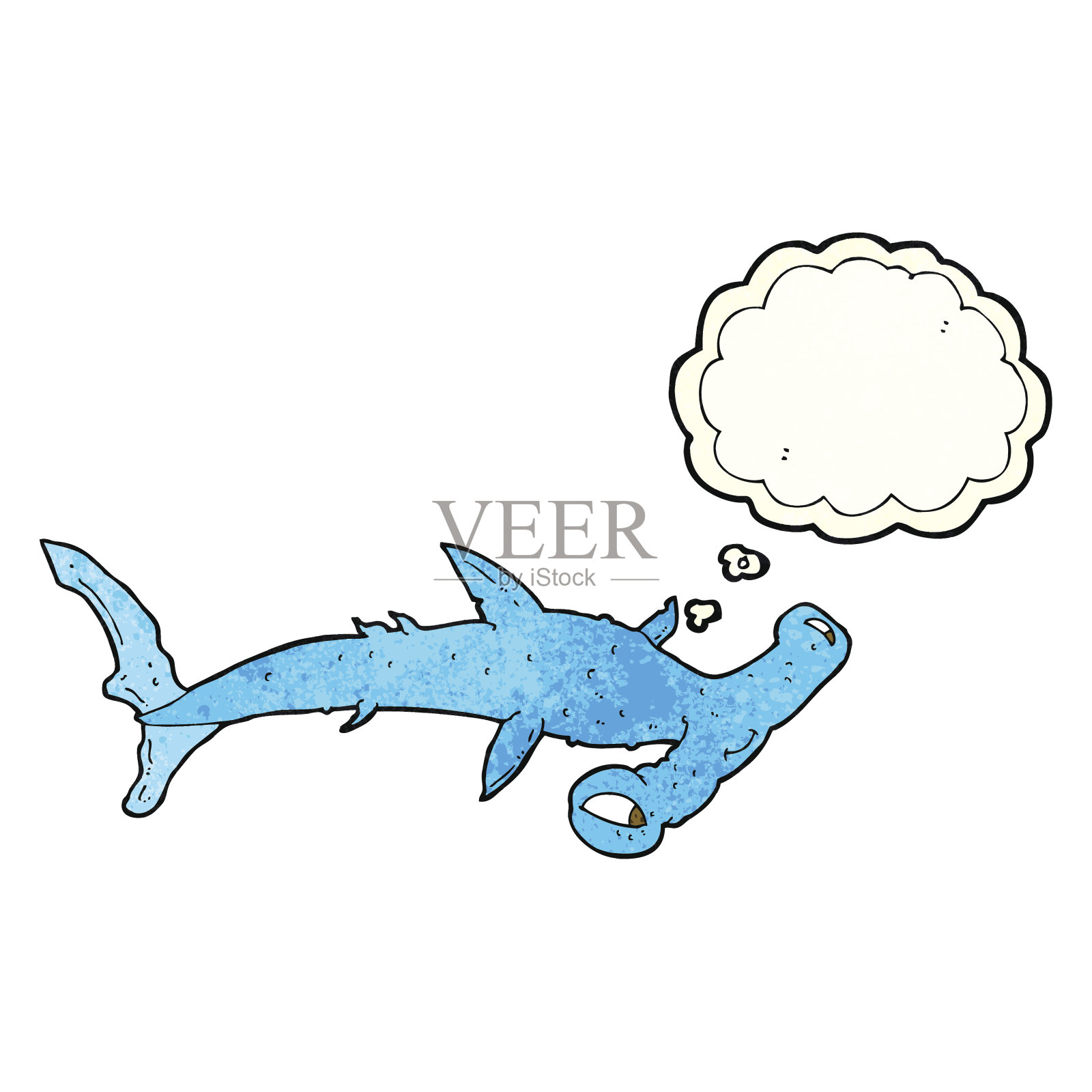 带有思想泡泡的卡通双髻鲨插画图片素材