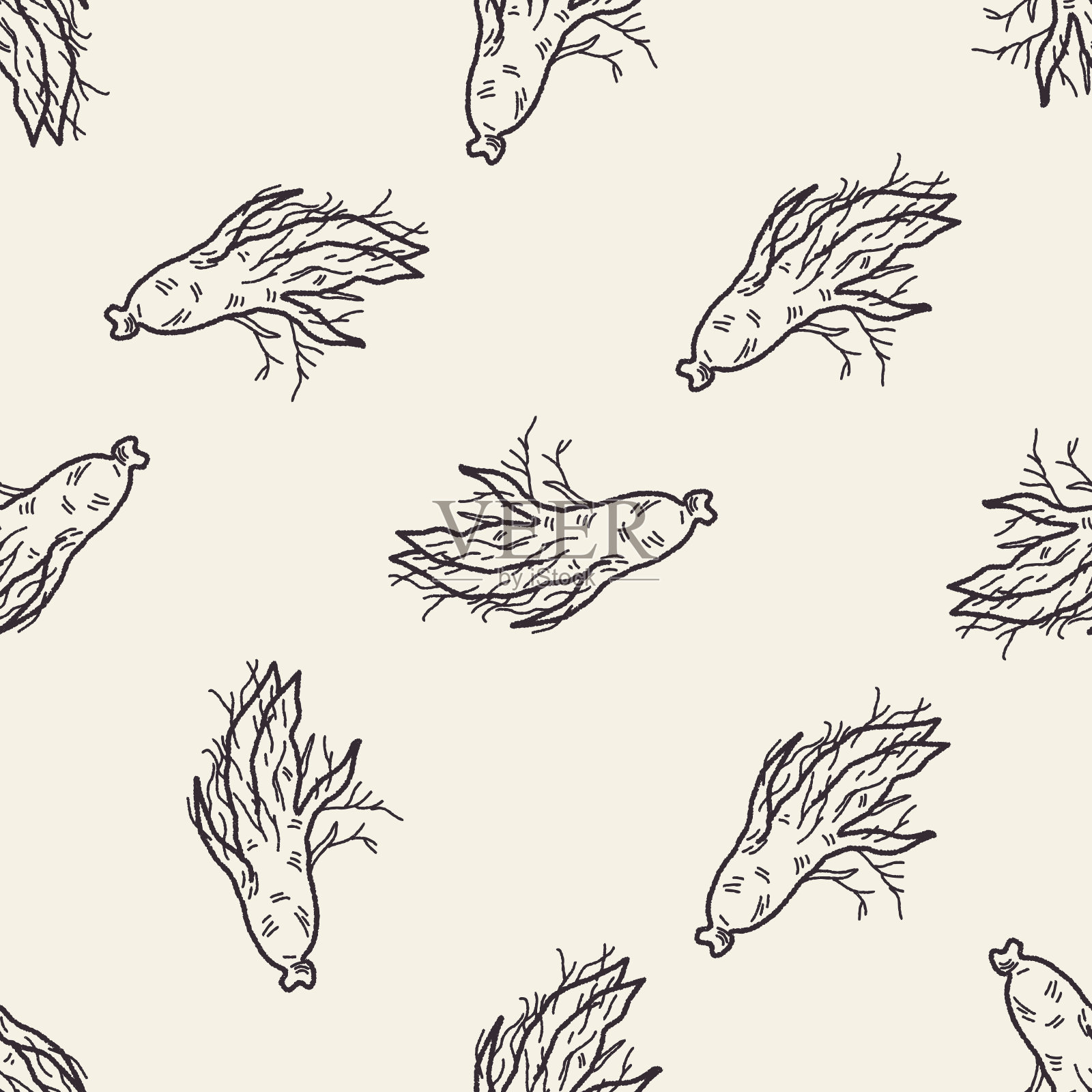 人参图案背景无缝涂鸦插画图片素材