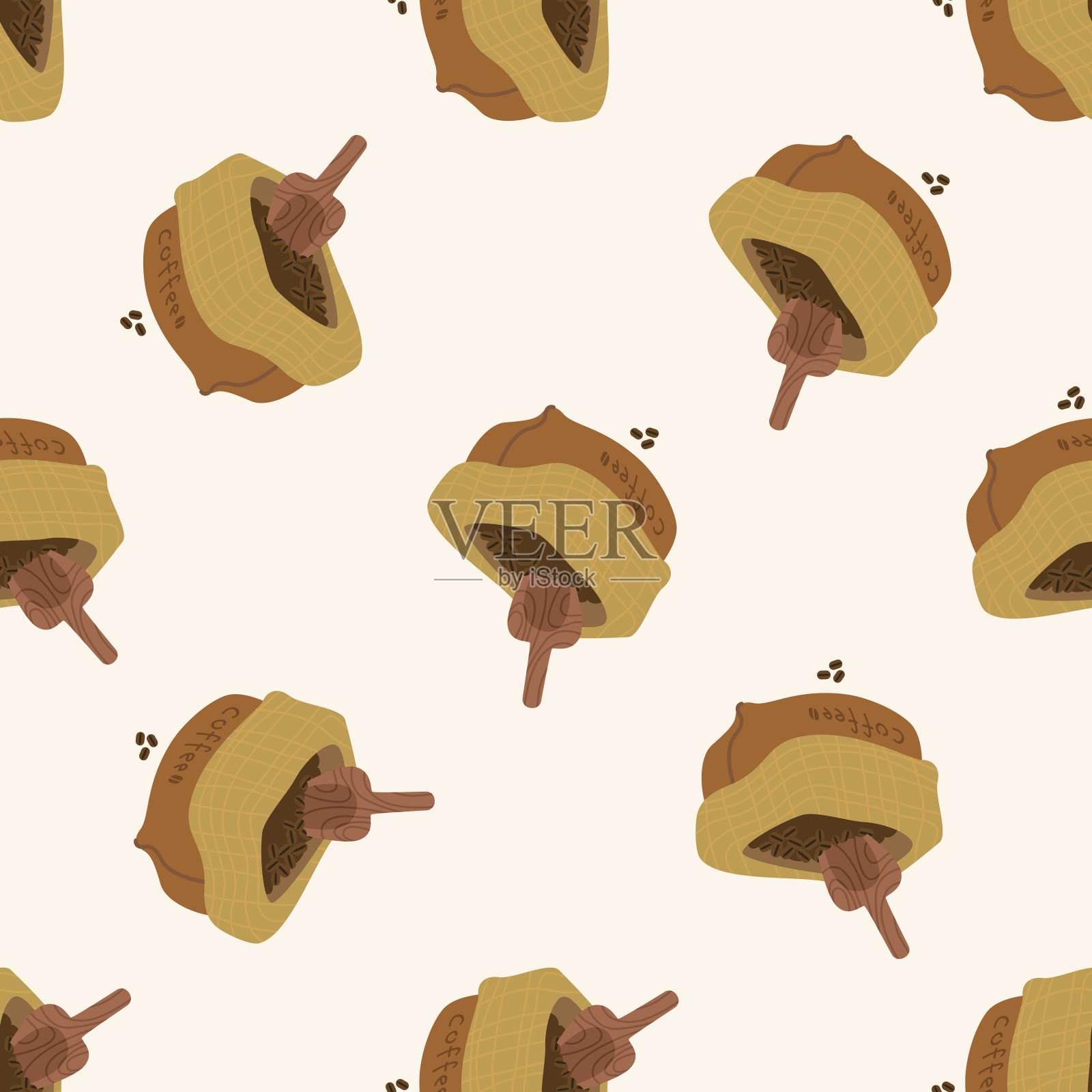 咖啡豆，卡通无缝图案背景插画图片素材