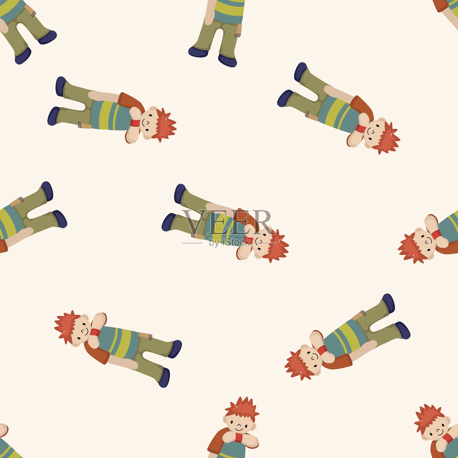 嘻哈舞者，卡通无缝图案背景插画图片素材