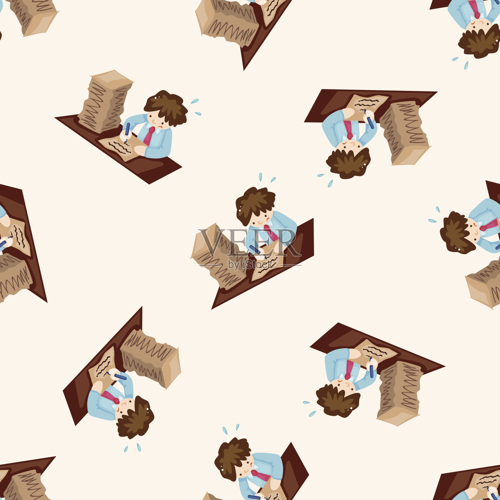 上班族，卡通无缝图案背景插画图片素材