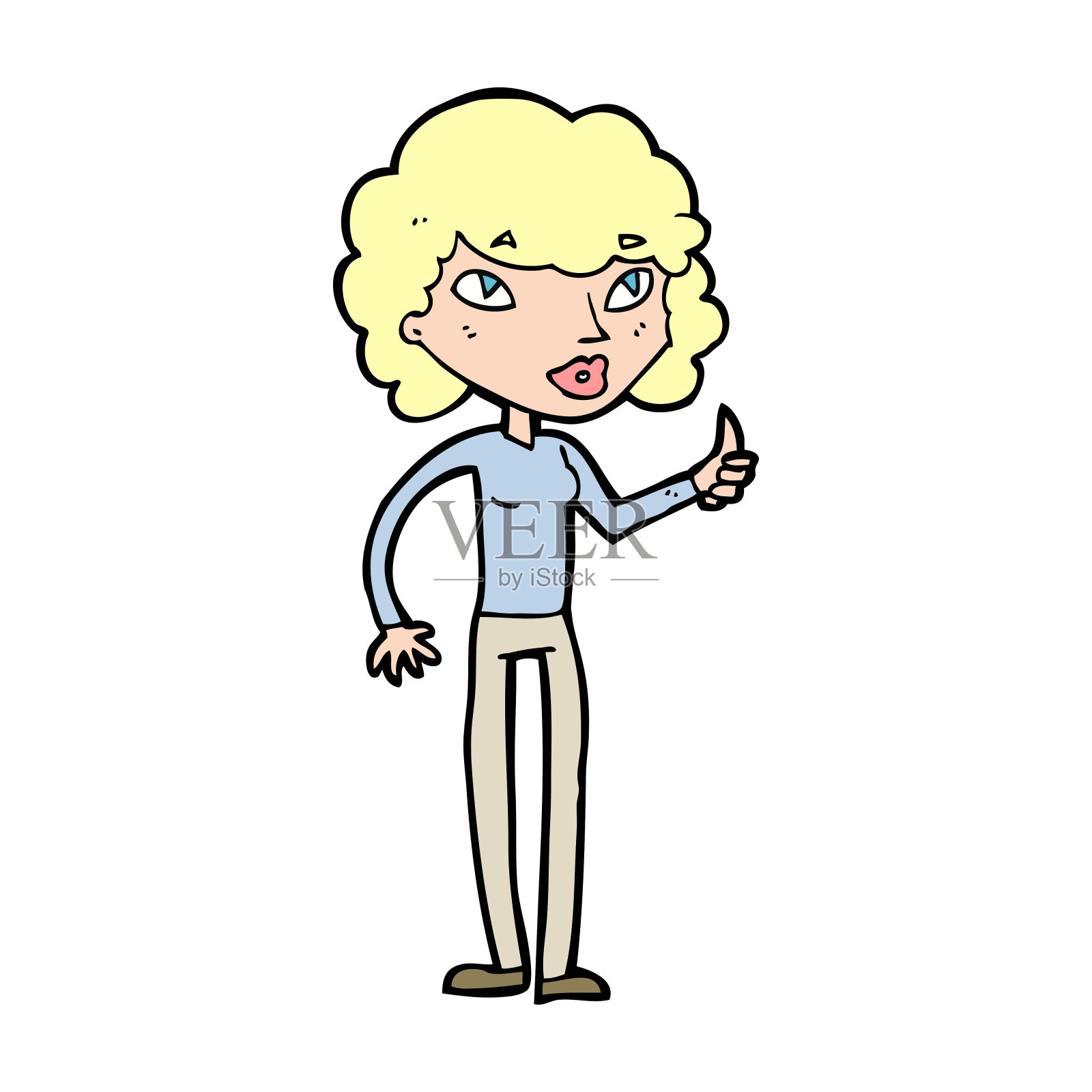 卡通女人竖起大拇指的象征设计元素图片