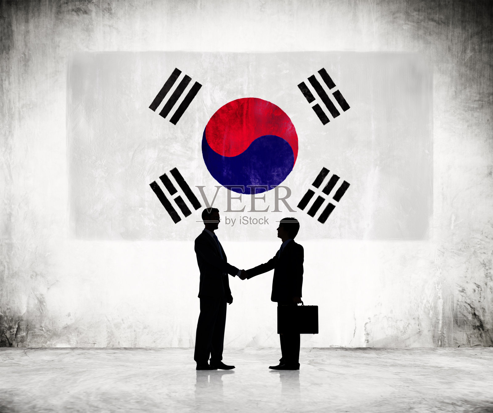 商人与韩国国旗握手照片摄影图片