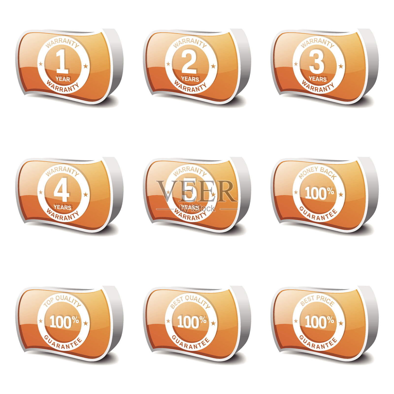 保证密封橙色矢量按钮图标设计集插画图片素材