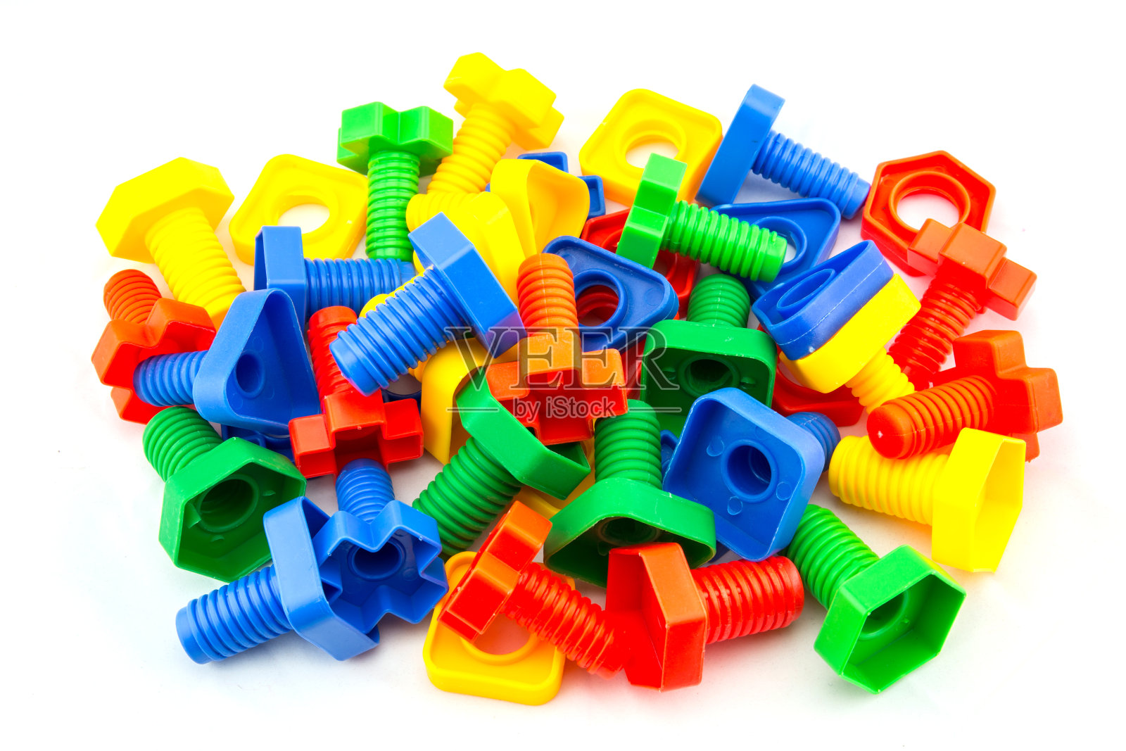 五颜六色、有趣的螺母和螺栓玩具照片摄影图片