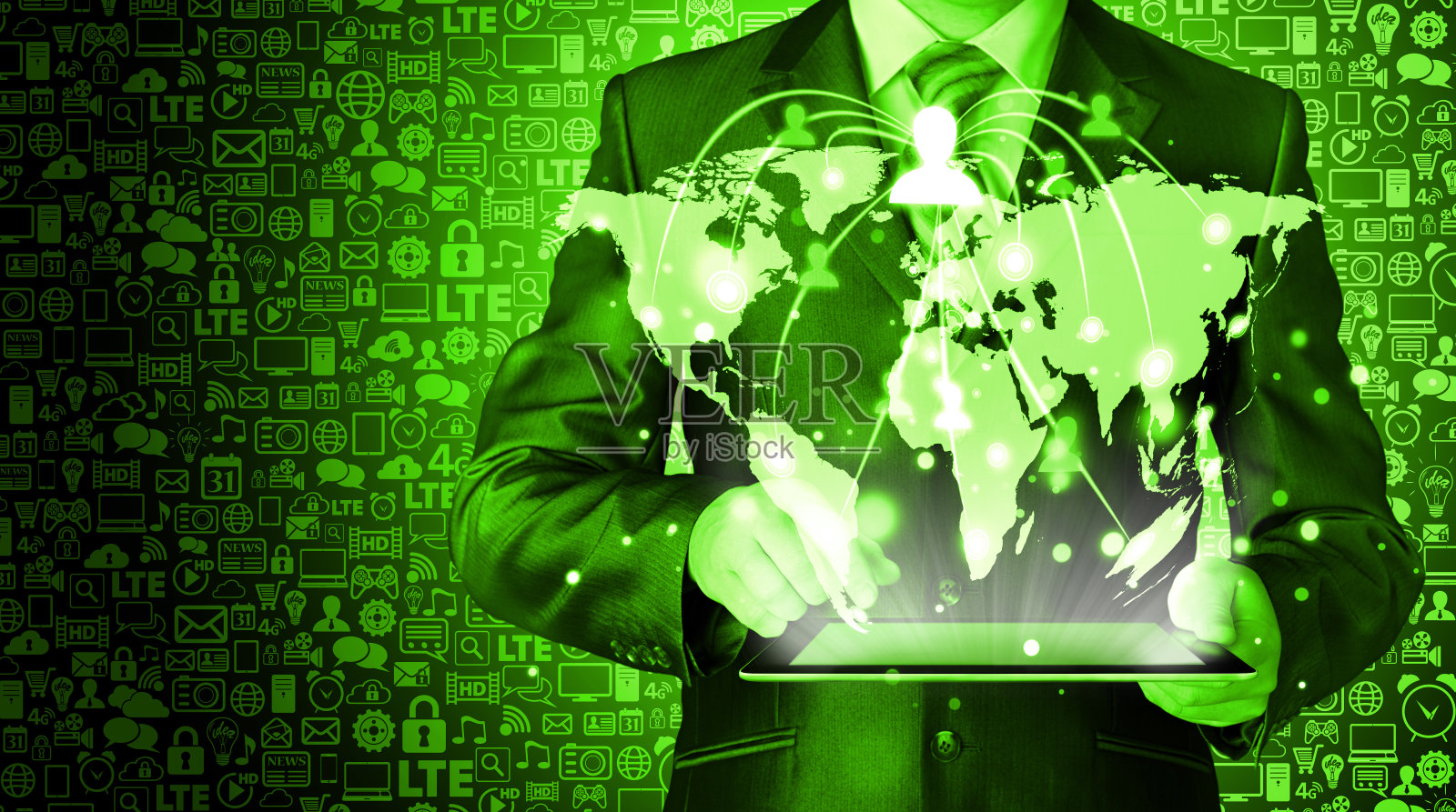 商业人士使用平板电脑社交连接照片摄影图片