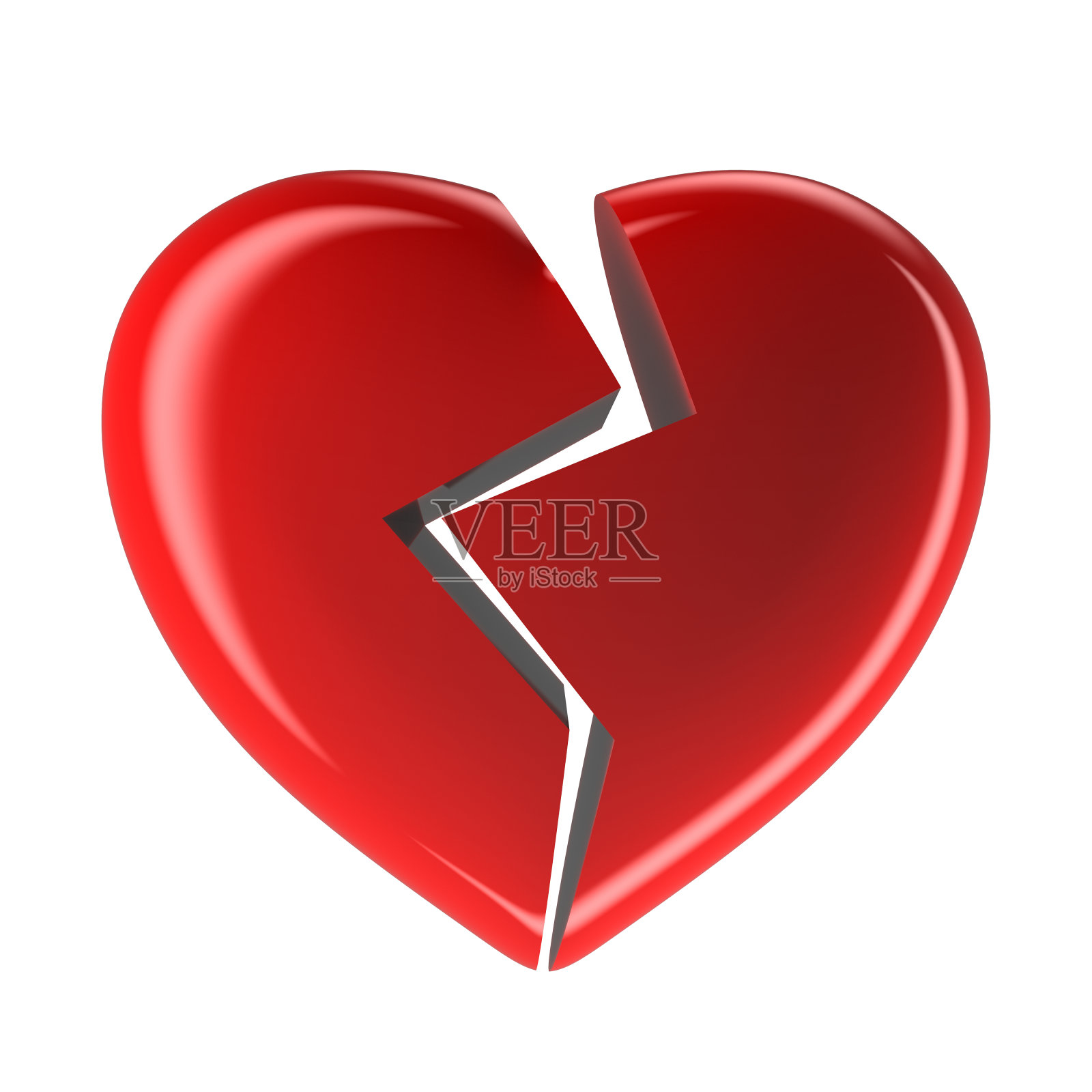 红色破碎的心孤立在白色的背景上照片摄影图片