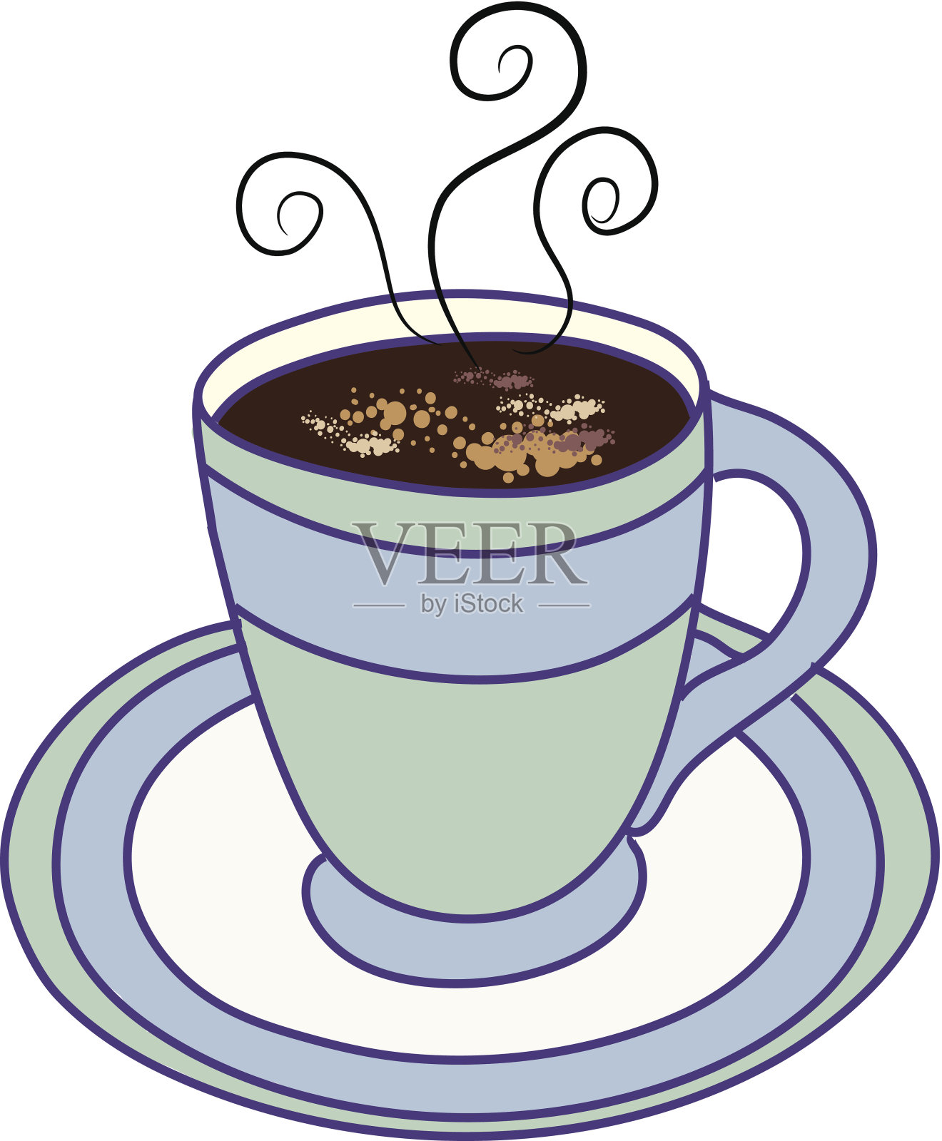 彩色咖啡杯与热饮料和旋转蒸汽卷发设计元素图片